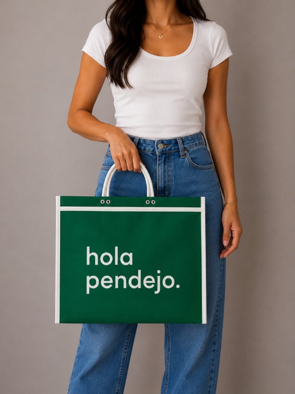 Mexican Tote Bag "hola pendejo." - Green